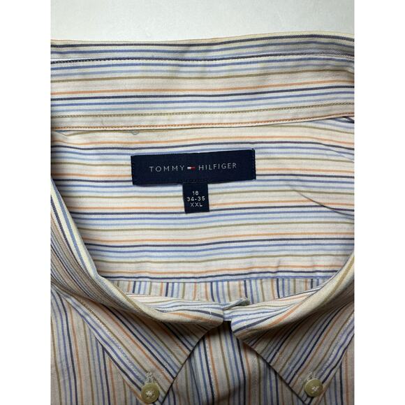 Tommy Hilfiger Mens Button Down Dress Shirt 18 34-35 XXL Long Sleeve Striped - Picture 5 of 6